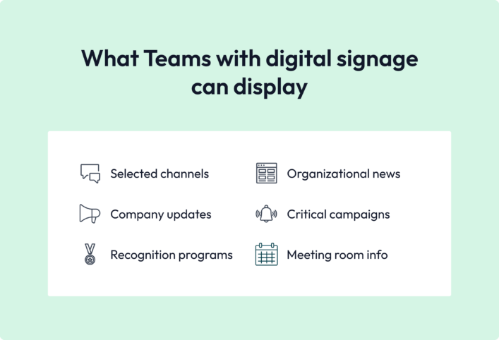 What teams with digital signage can display