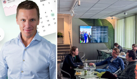 Office lounge at Avanza with digital signage screen on the wall