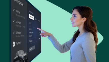 Woman looking at digital signage screen