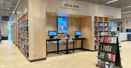 Digital signage in a library setting.